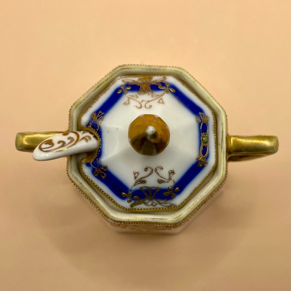 Antique NIPPON Hand-painted Mustard Pot Spoon Set-RC Green Mark (1906-1921) #633 - Picture 2 of 5